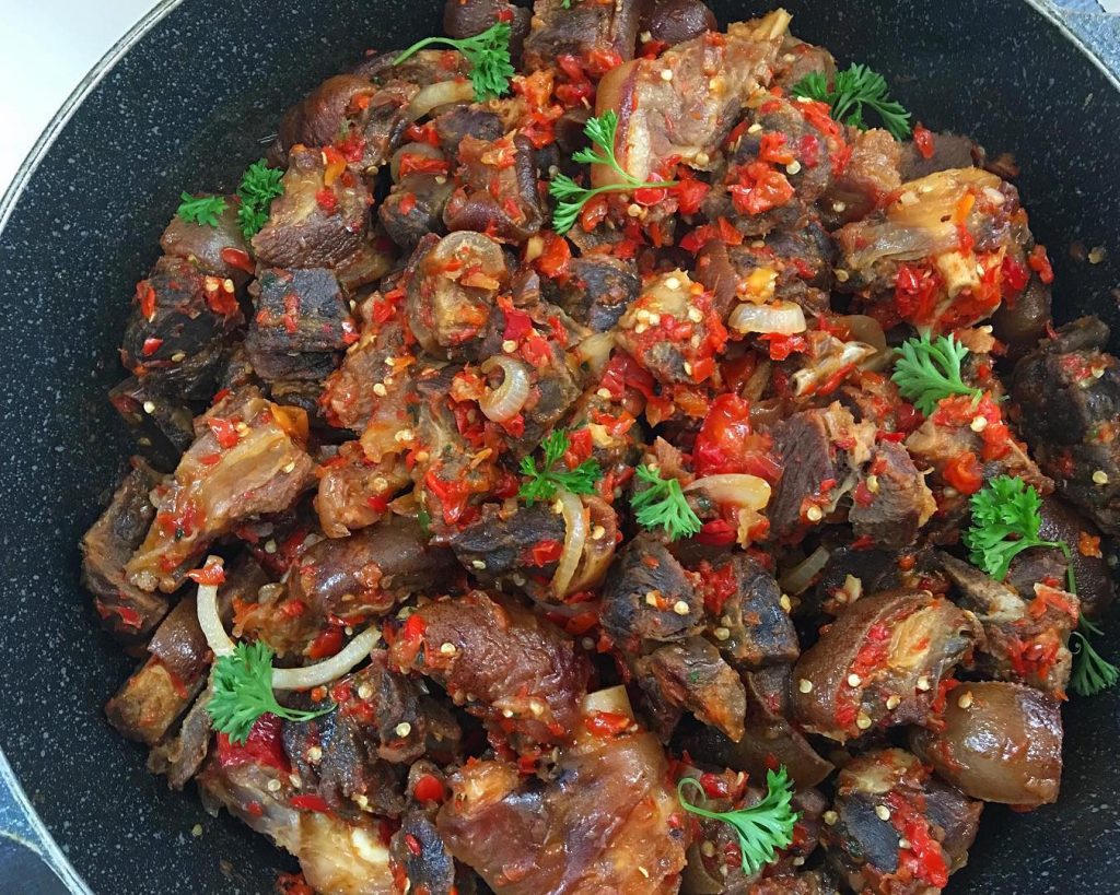 asun/roast, stirfry goat meat