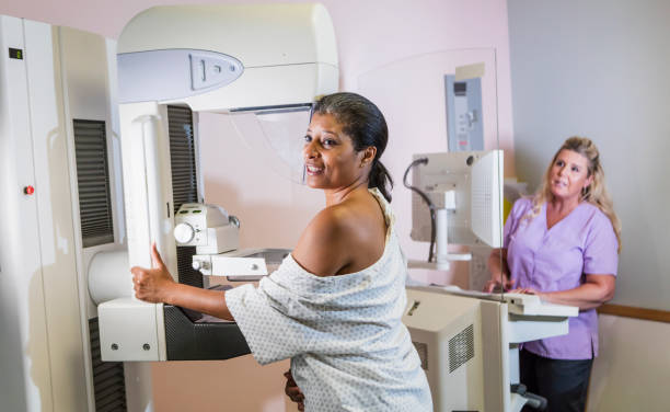 A black woman getting a mammography