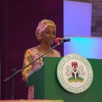 H. E. Mrs Dolapo Osinbajo delivering her speech at Arise women conference