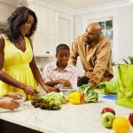 Family preparing healthy lunches