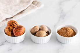Nutmeg in three different forms