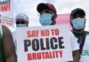 Protesters wearing nose masks