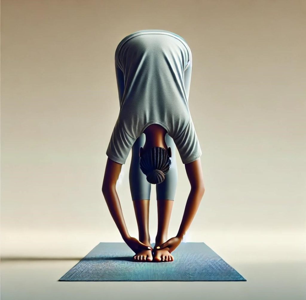 Standing forward bend position as a good yoga pose for the heart