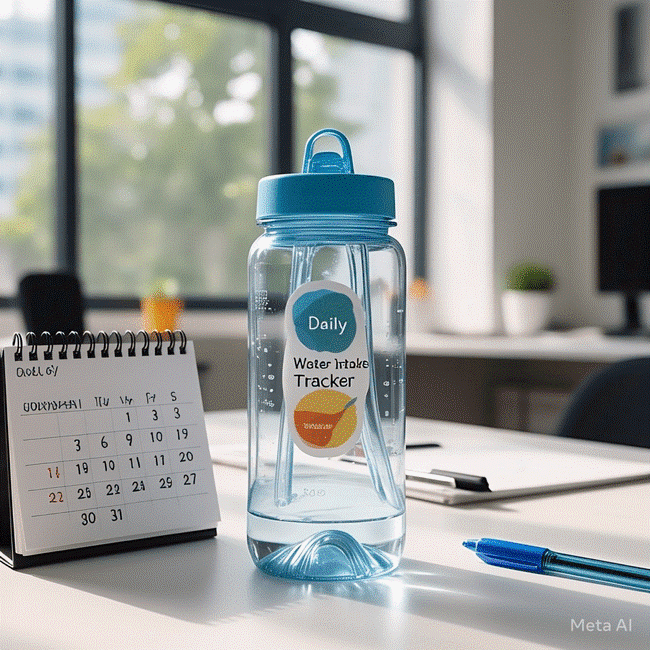 A water bottle to monitor water intake for hydration 