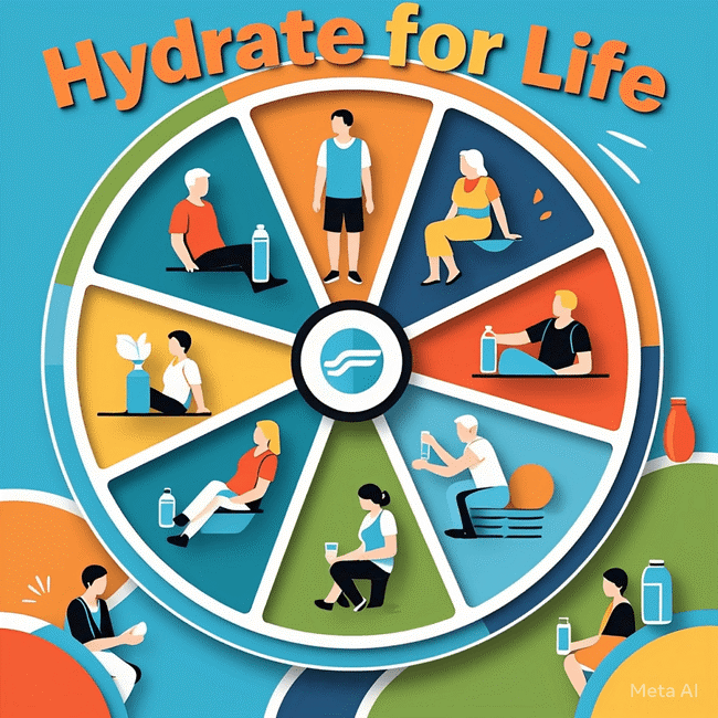 A wheel showing that hydration is important for all people