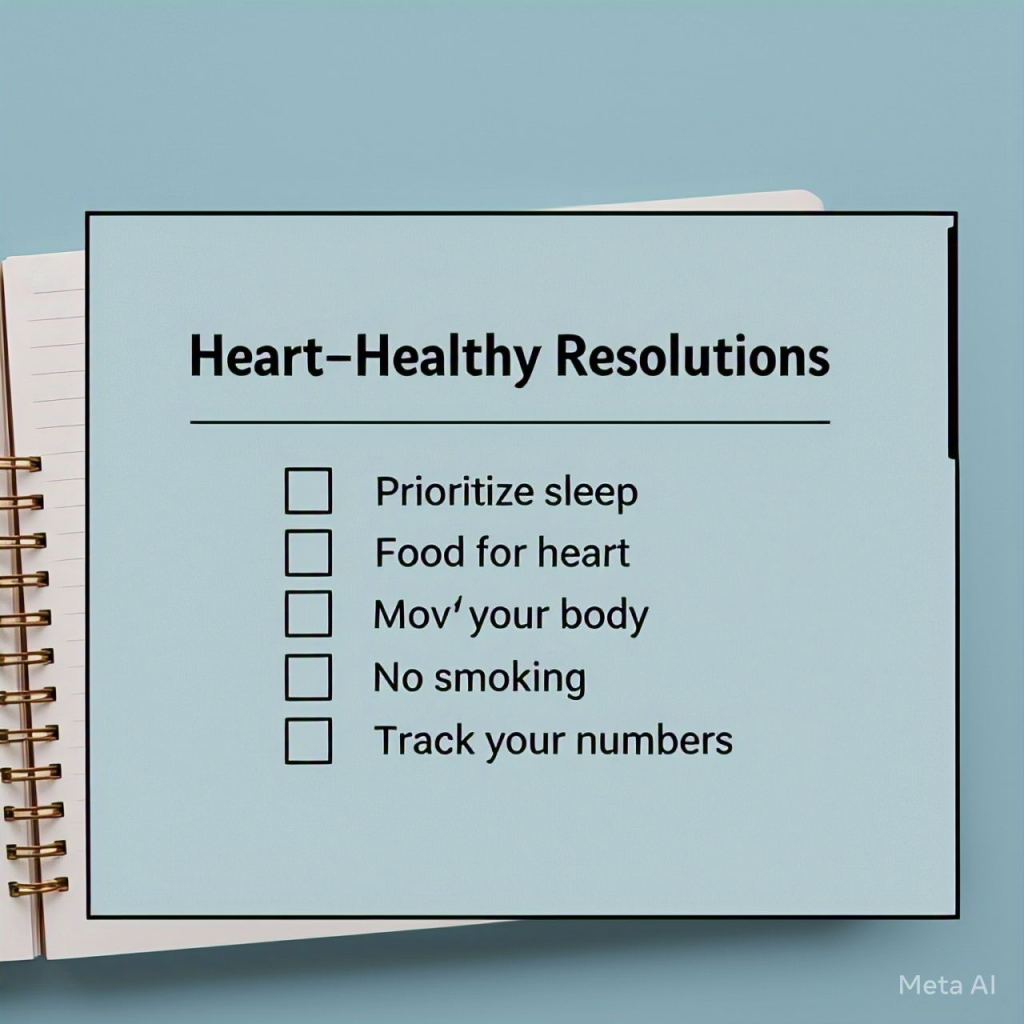 A checklist showing some heart-healthy resolutions